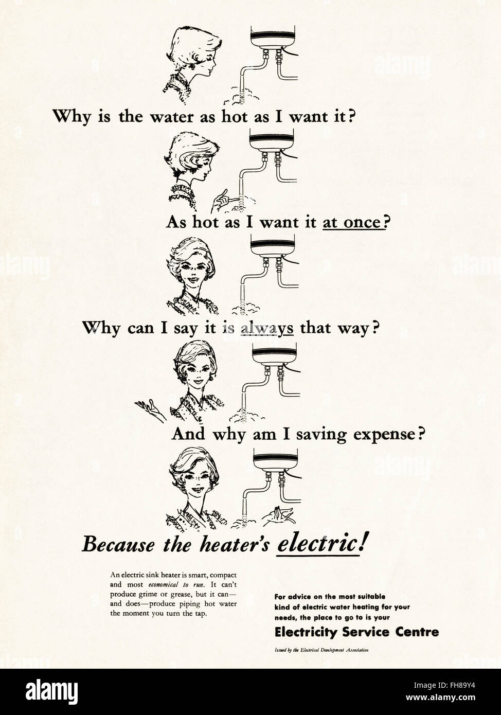 Original vintage advert from 1950s. Advertisement dated 1956 advertising Electricity. 50s retro Stock Photo