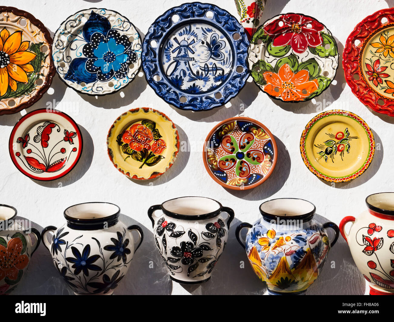 Typical ceramic crafts, white village Mijas, Malaga province Costa del Sol. Andalusia southern