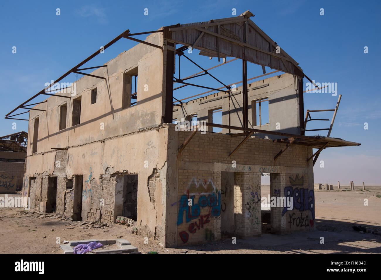 Destroyed warehouse in Kuwait Stock Photo