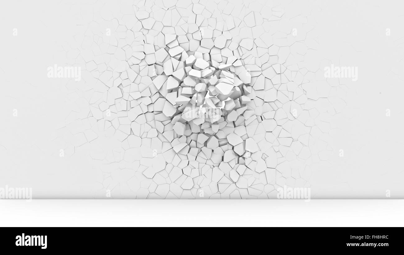3d image of broken white wall Stock Photo