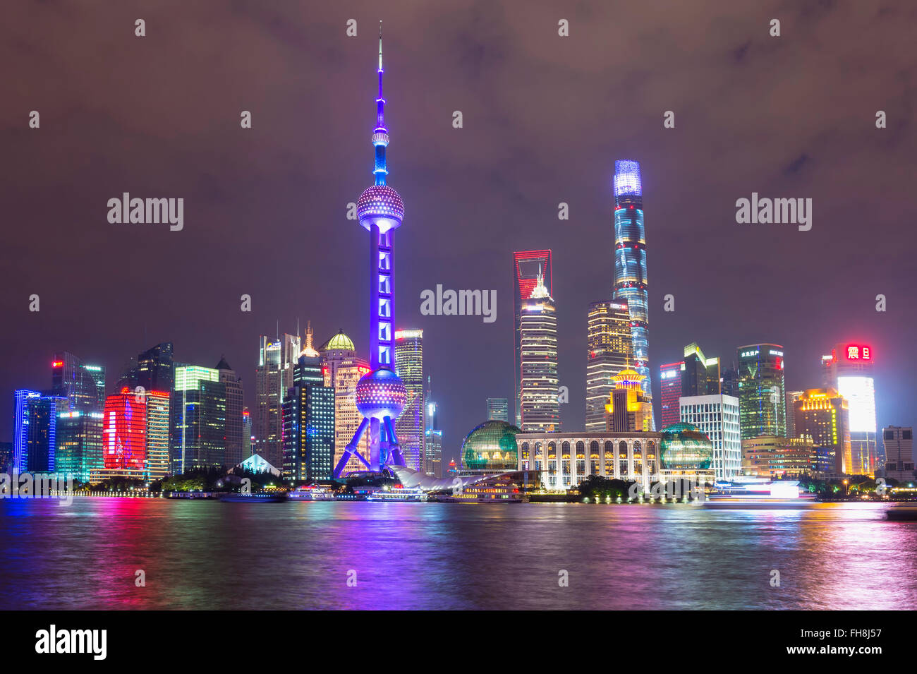 Pudong financial district skyline at night, Shanghai, China Stock Photo ...