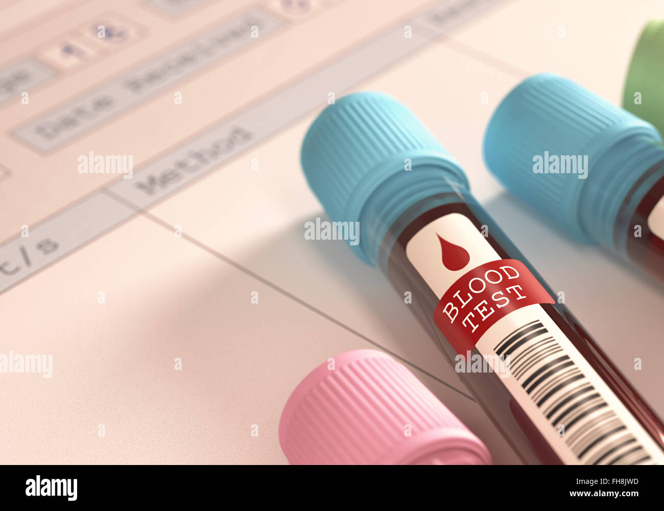 Tube for testing human blood. Depth of field with focus on the Blood
