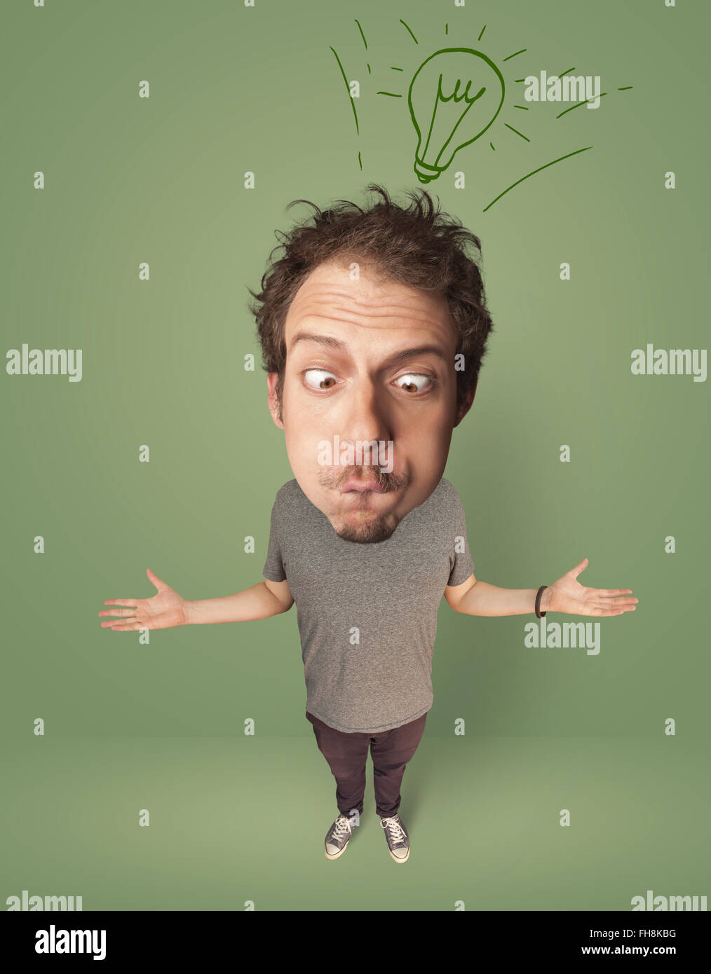 Big Head Person With Idea Bulb Stock Photo Alamy