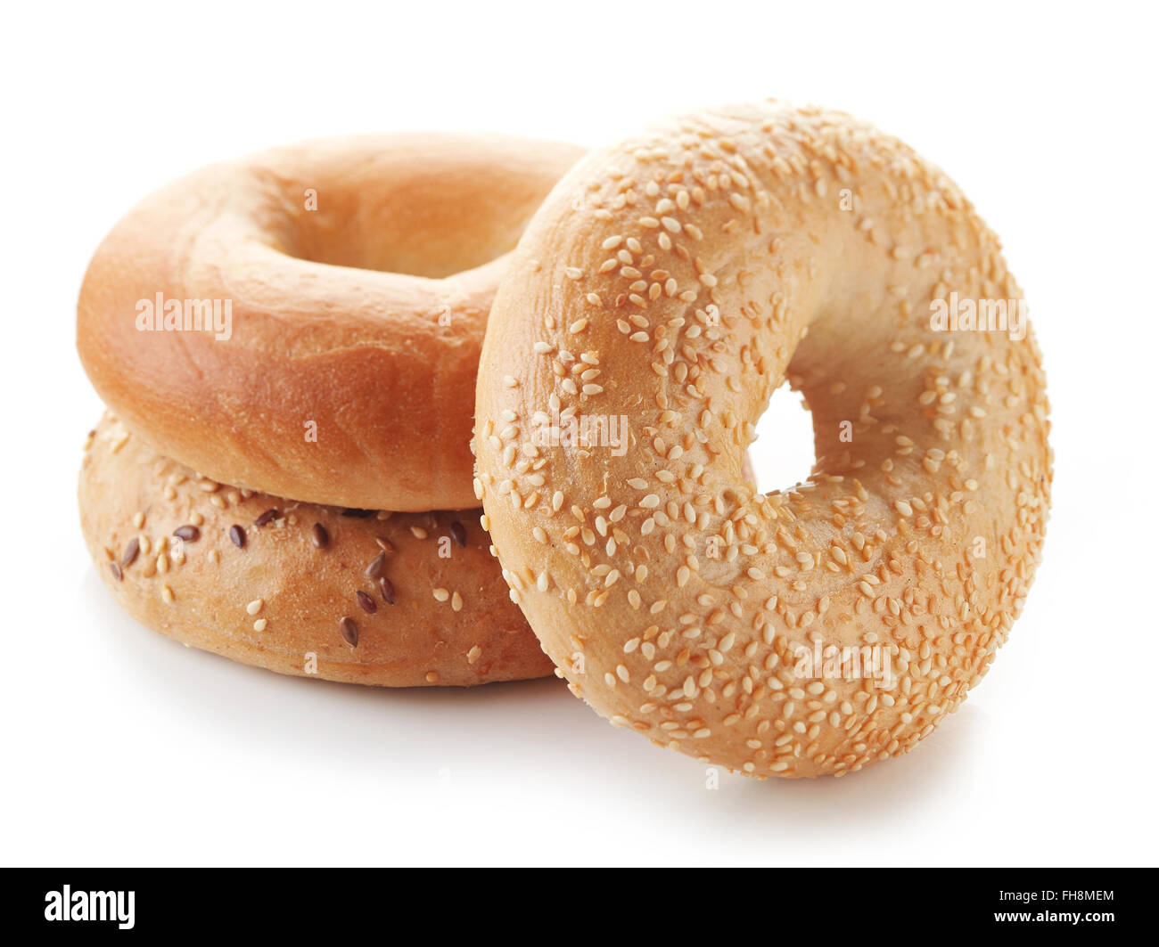 Fresh bagels isolated on white background Stock Photo