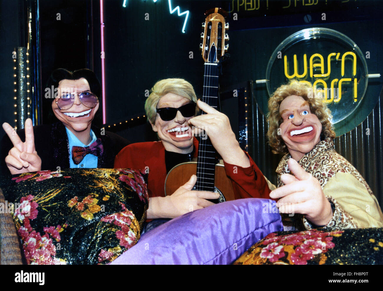 TV series, 'Was'n Spass', DEU 1996 - 1997, scene with: satirical puppet of Wolfgang Lippert, Heino and Thomas Gottschalk, Third-Party-Permissions-Neccessary Stock Photo