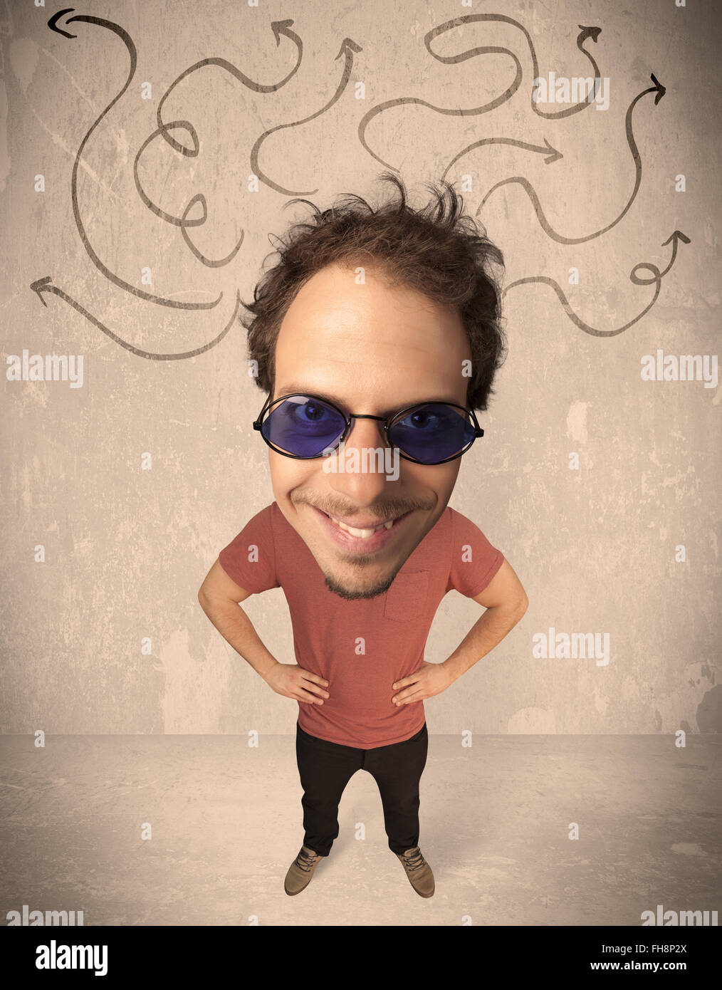 Big head person with arrows Stock Photo Alamy