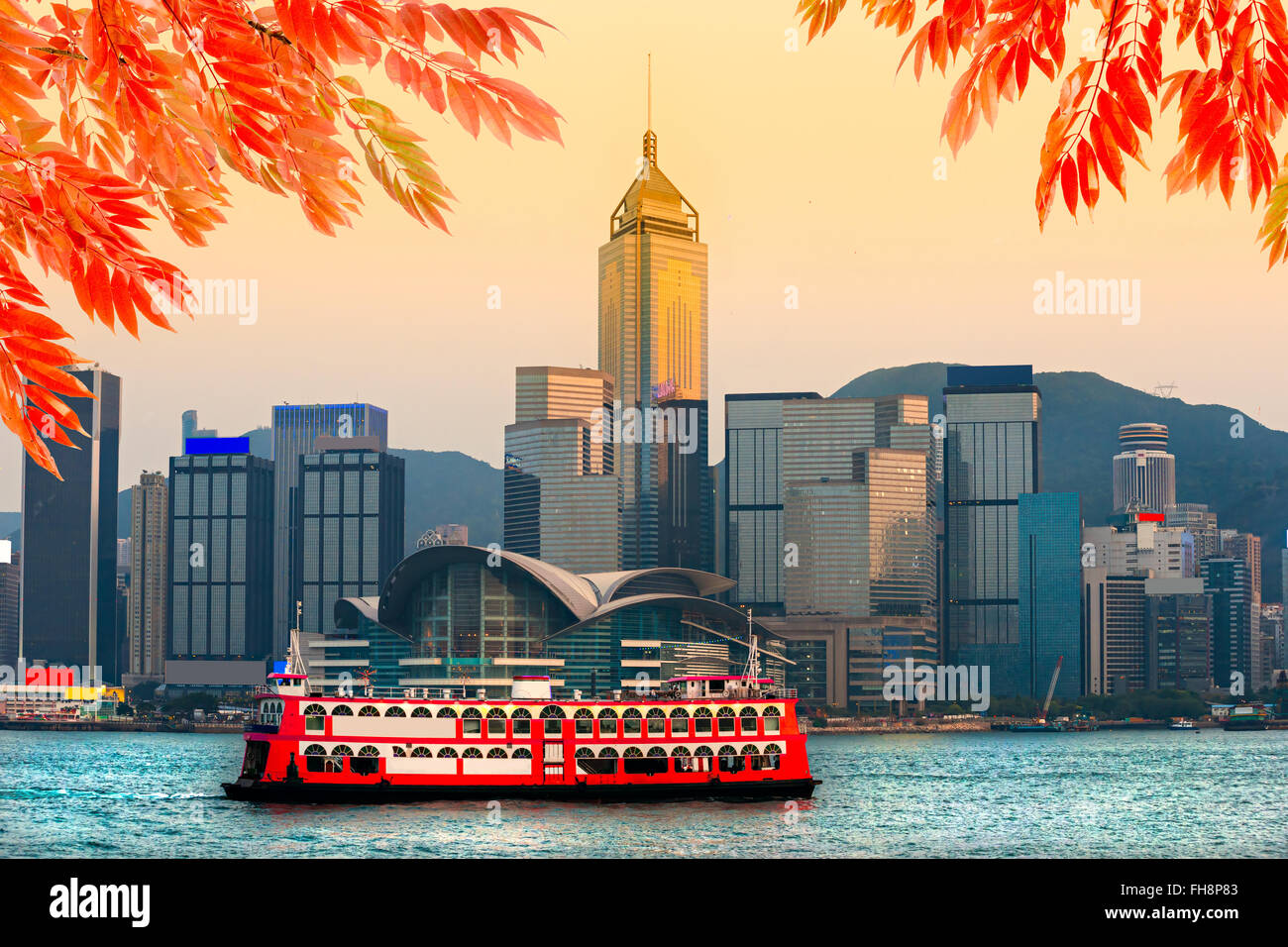 Hong Kong Harbour at sunset Stock Photo - Alamy