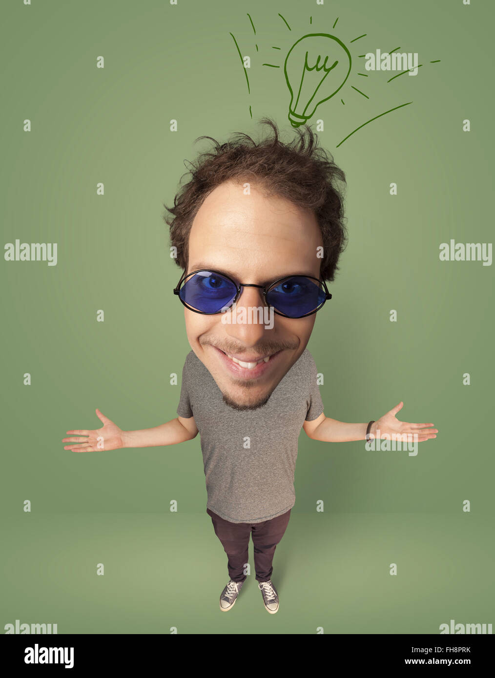 Big Head Person With Idea Bulb Stock Photo Alamy