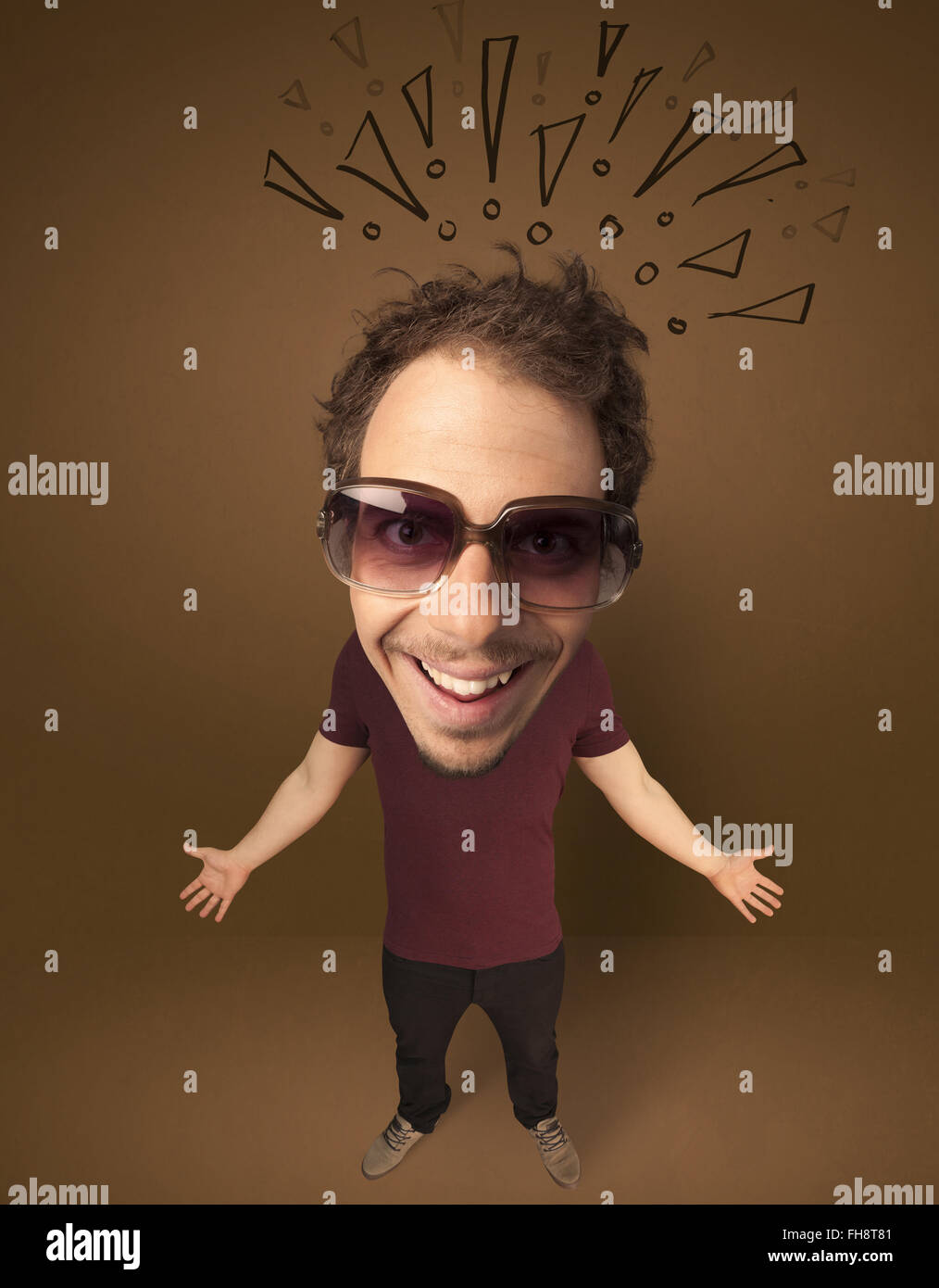 Big head person with social exclamation marks Stock Photo Alamy