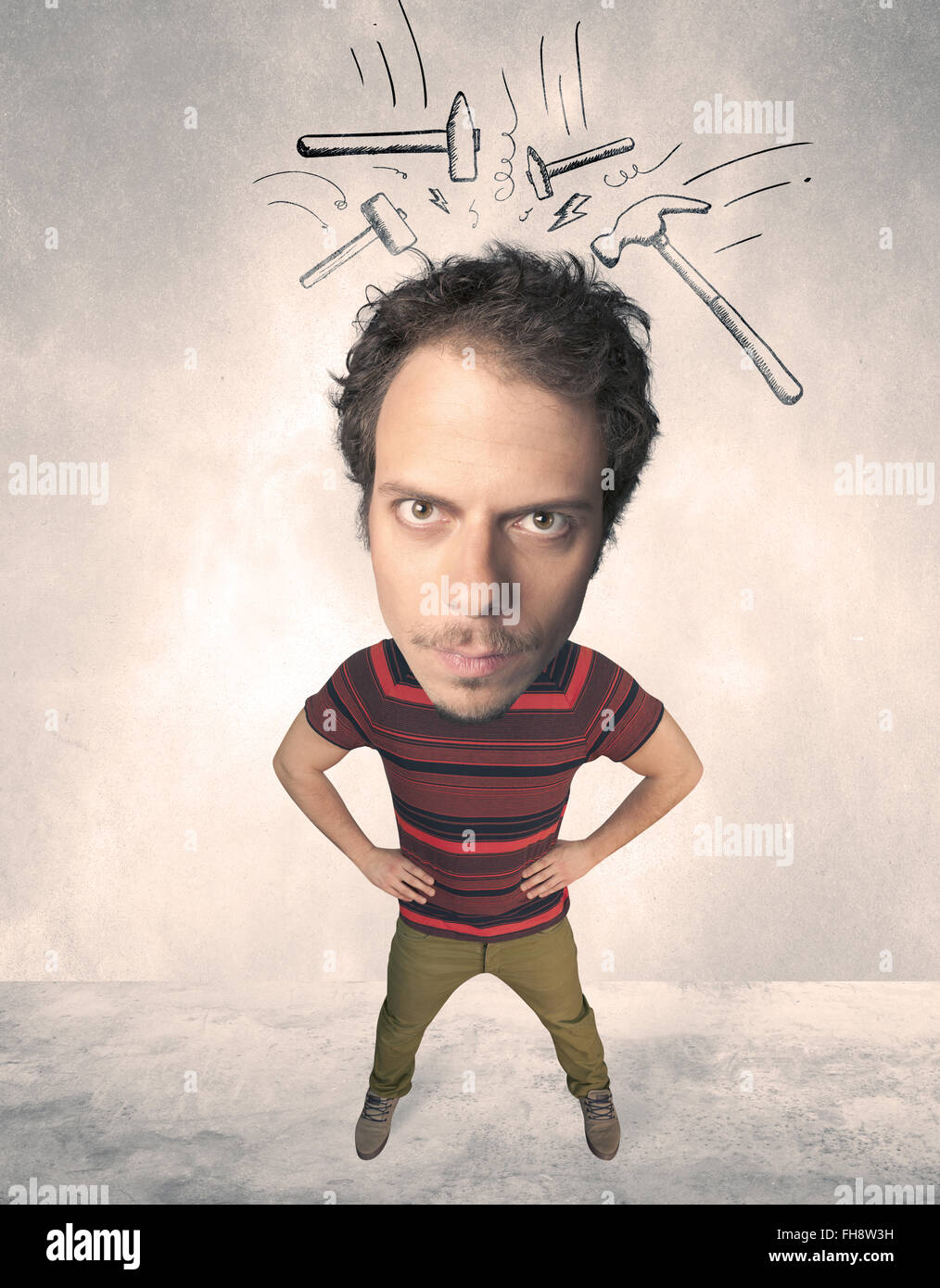 Big Head Person With Drawn Hammers Stock Photo Alamy