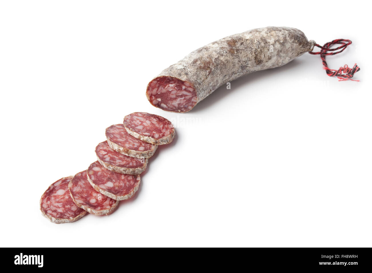 Sliced French Sausage on white background Stock Photo