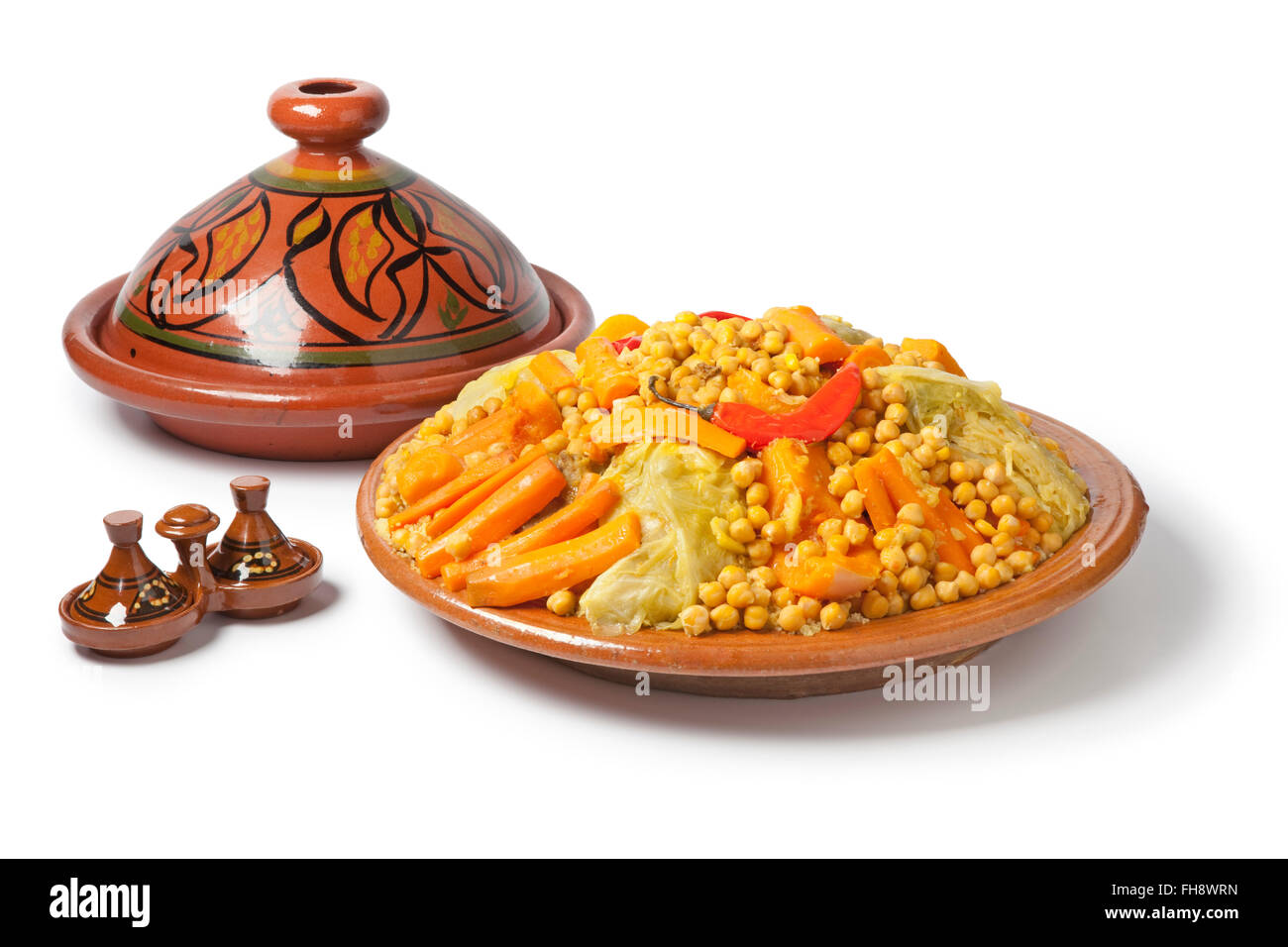 Traditional Moroccan dish with couscous on white background Stock Photo