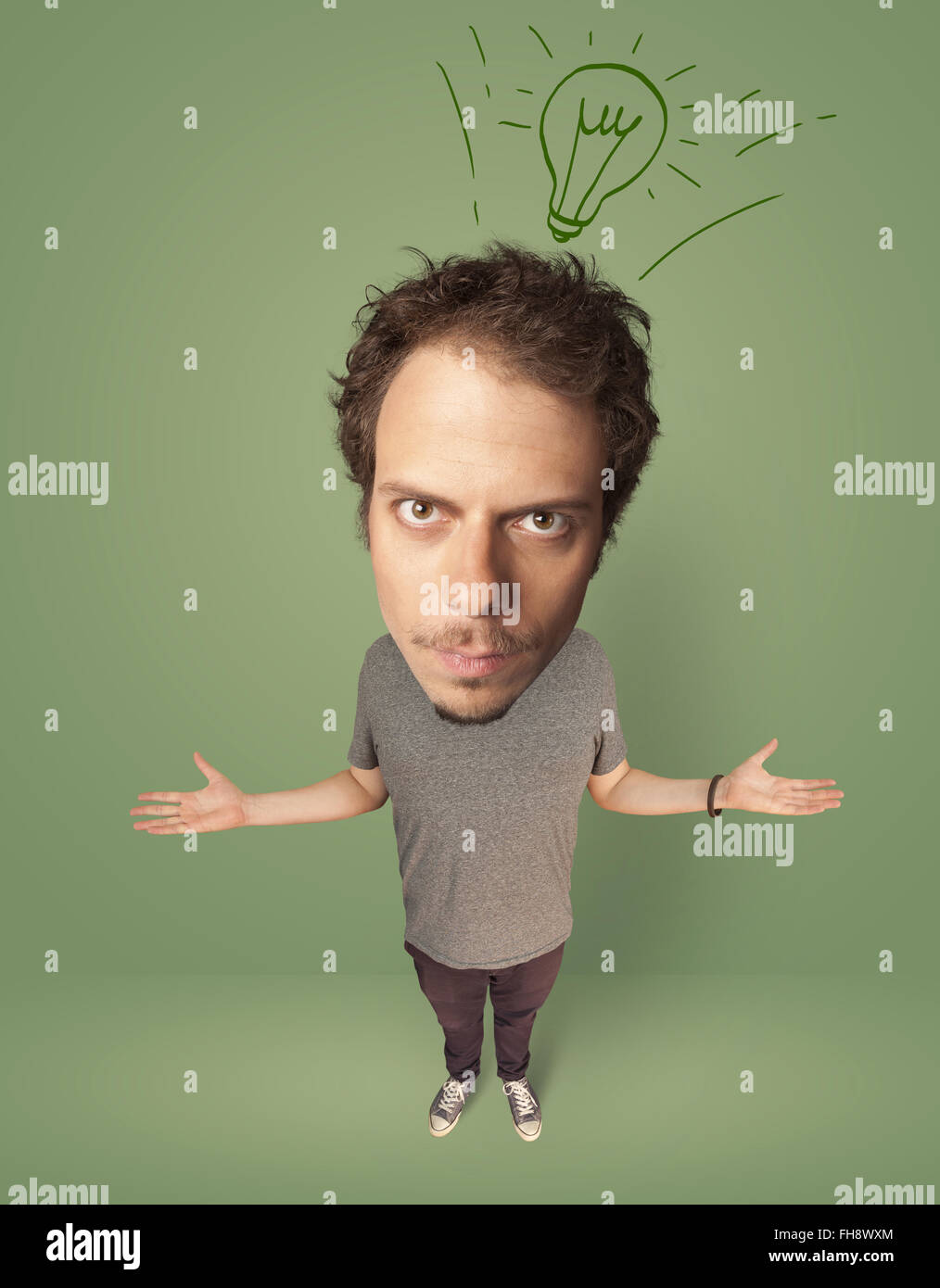 Big head person with idea bulb Stock Photo Alamy