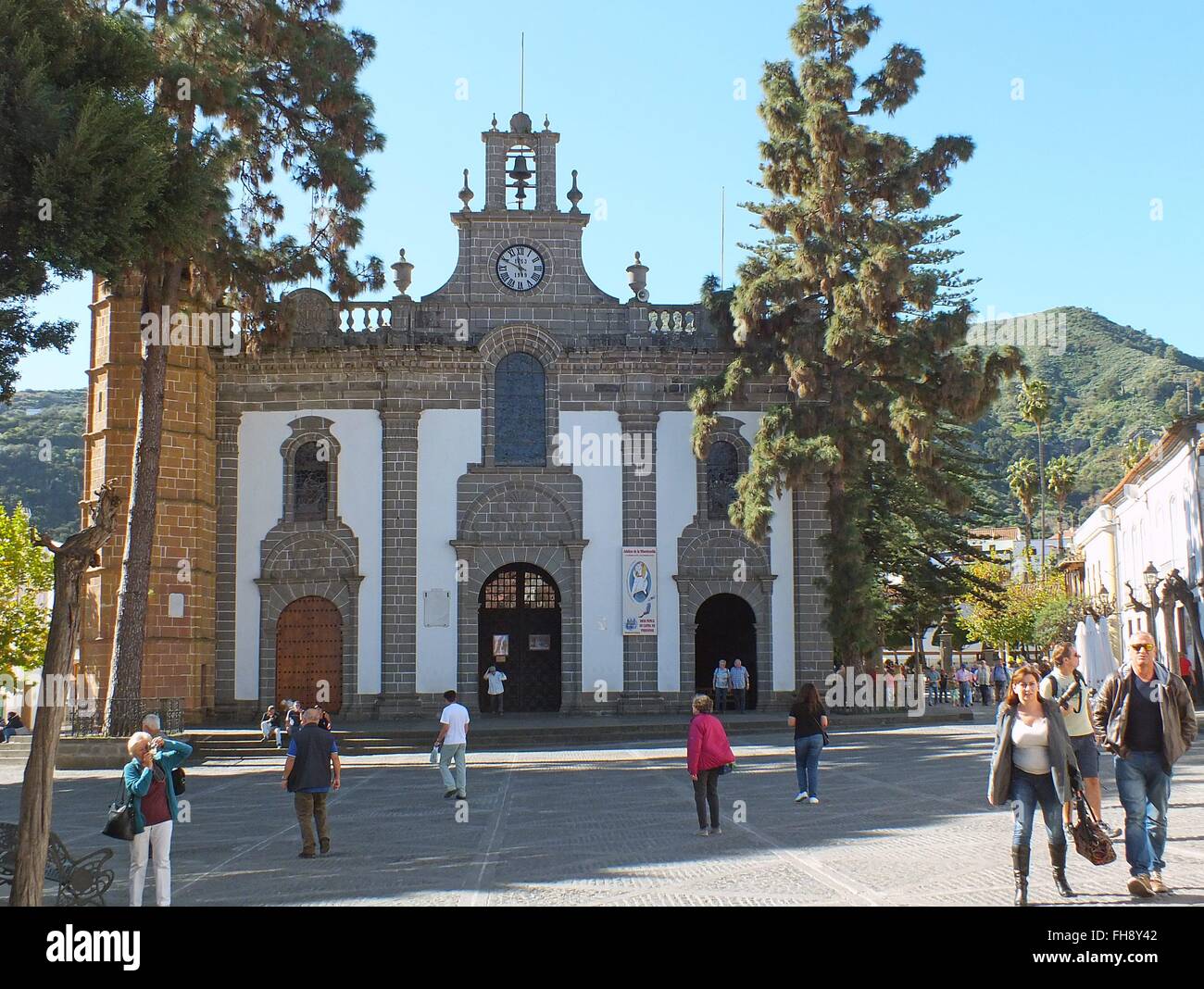 Teror is a religious Zentum of Gran Canaria for its Sanctuary . The road from the church square is lined with magnificent houses with wooden balconies. - January 2016 Stock Photo