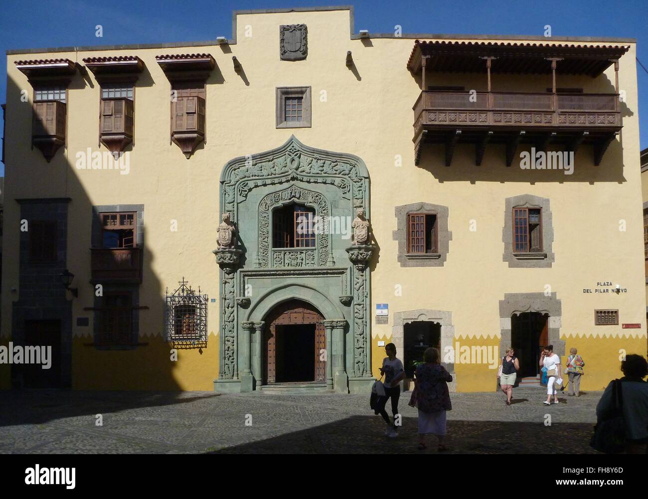 Casa de Colon ( Columbus Museum ) in the old city of Las Palmas with  traditional wooden balconies and Gothic facade elements - January 2016  Stock Photo - Alamy