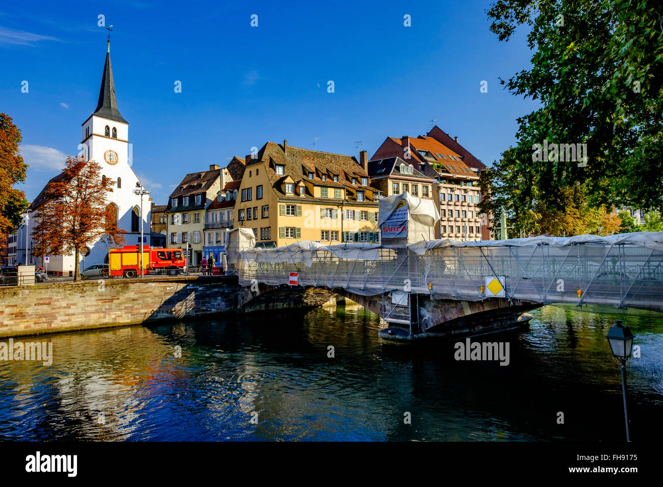 St Guillaume church and bridge renovation, Strasbourg, Alsace, France, Europe Stock Photo