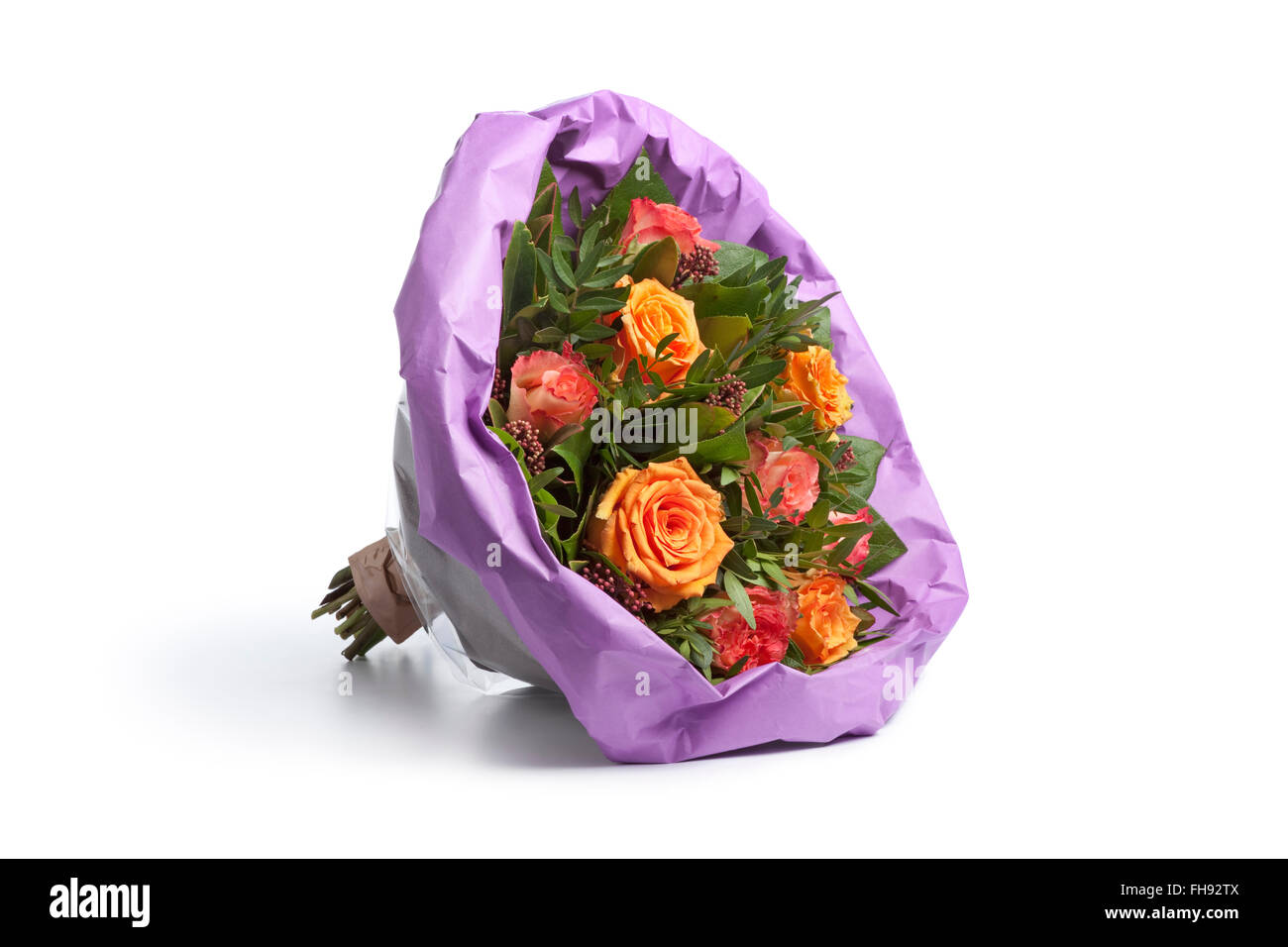 Bouquet of fresh colorful roses on white background Stock Photo