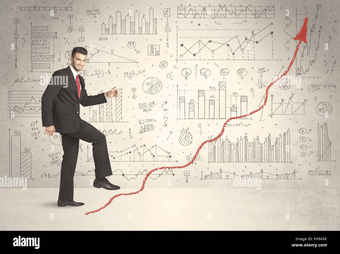 Business man climbing on red graph arrow concept Stock Photo - Alamy