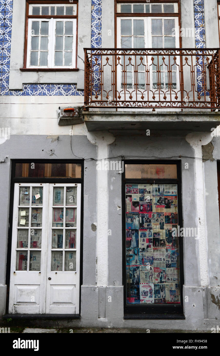 Boarded up shops / small businesses in Caminha, Minho Province, northern Portugal Stock Photo