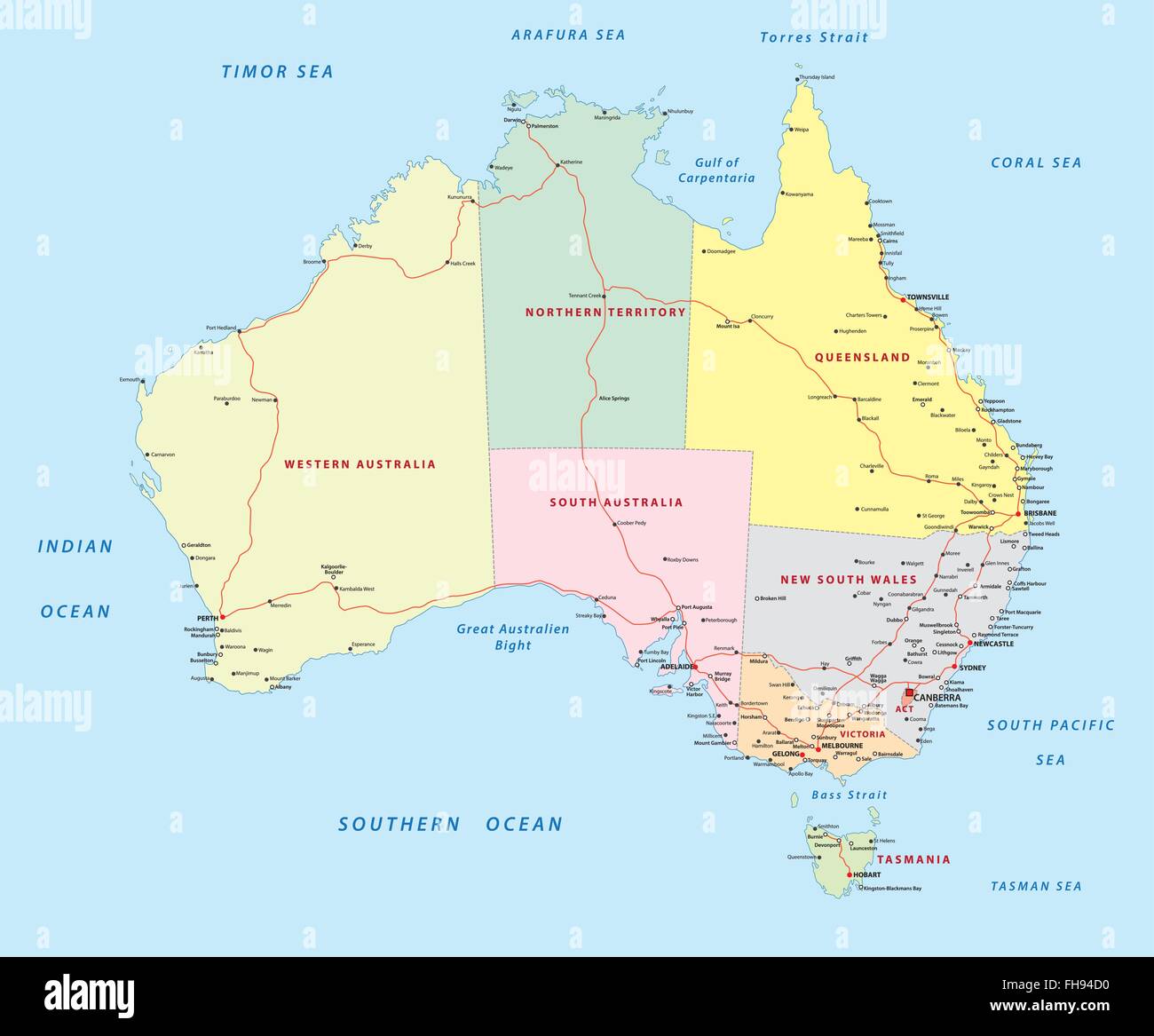 Australia road and administrative map Stock Vector