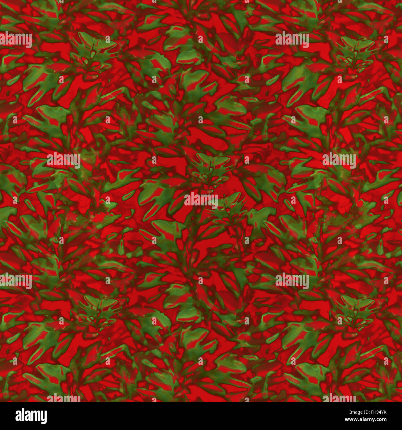 Digital collage technique tropical hawaiian style intricate seamless floral pattern design in vivid red and green colors. Stock Photo