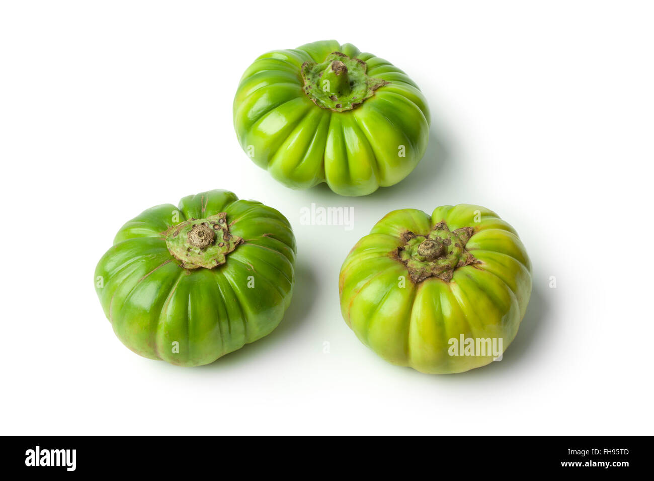 Whole fresh raw Ethiopean eggplants isolated on white background Stock Photo