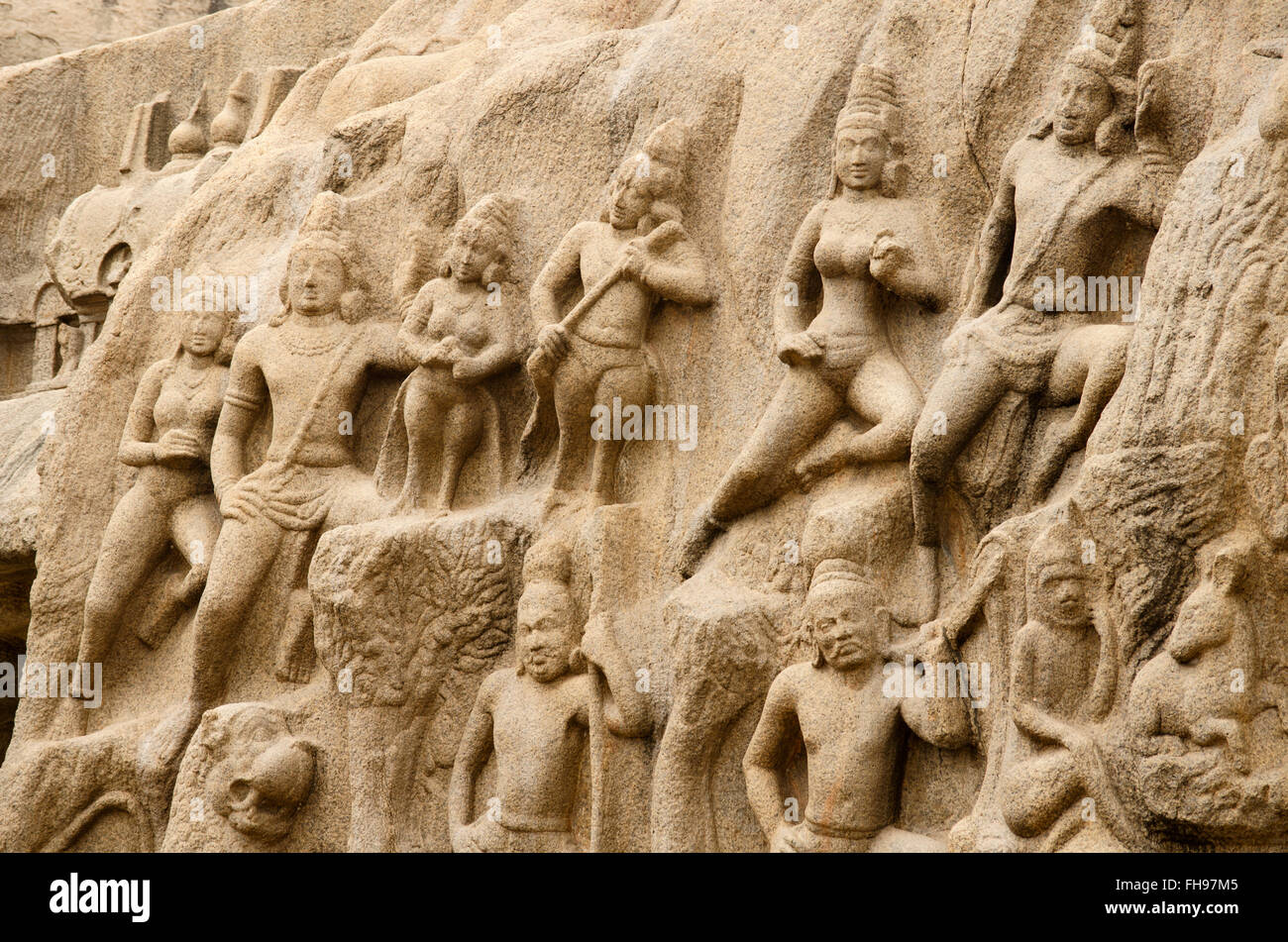 Arjuna's Penance at Mahabalipuram, Tamil Nadu, India Stock Photo