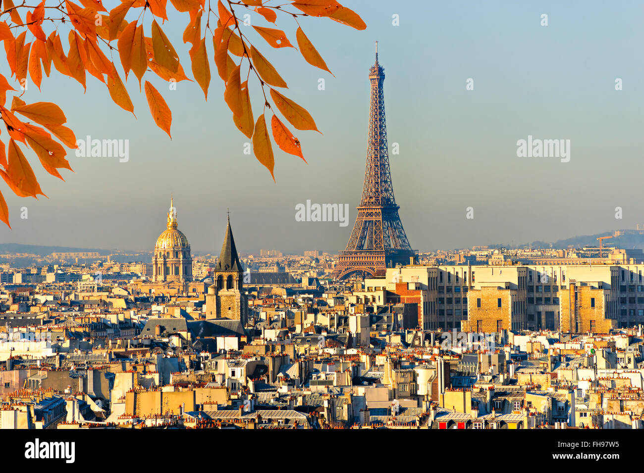 View of the Eiffel tower at sunset, Paris. Stock Photo