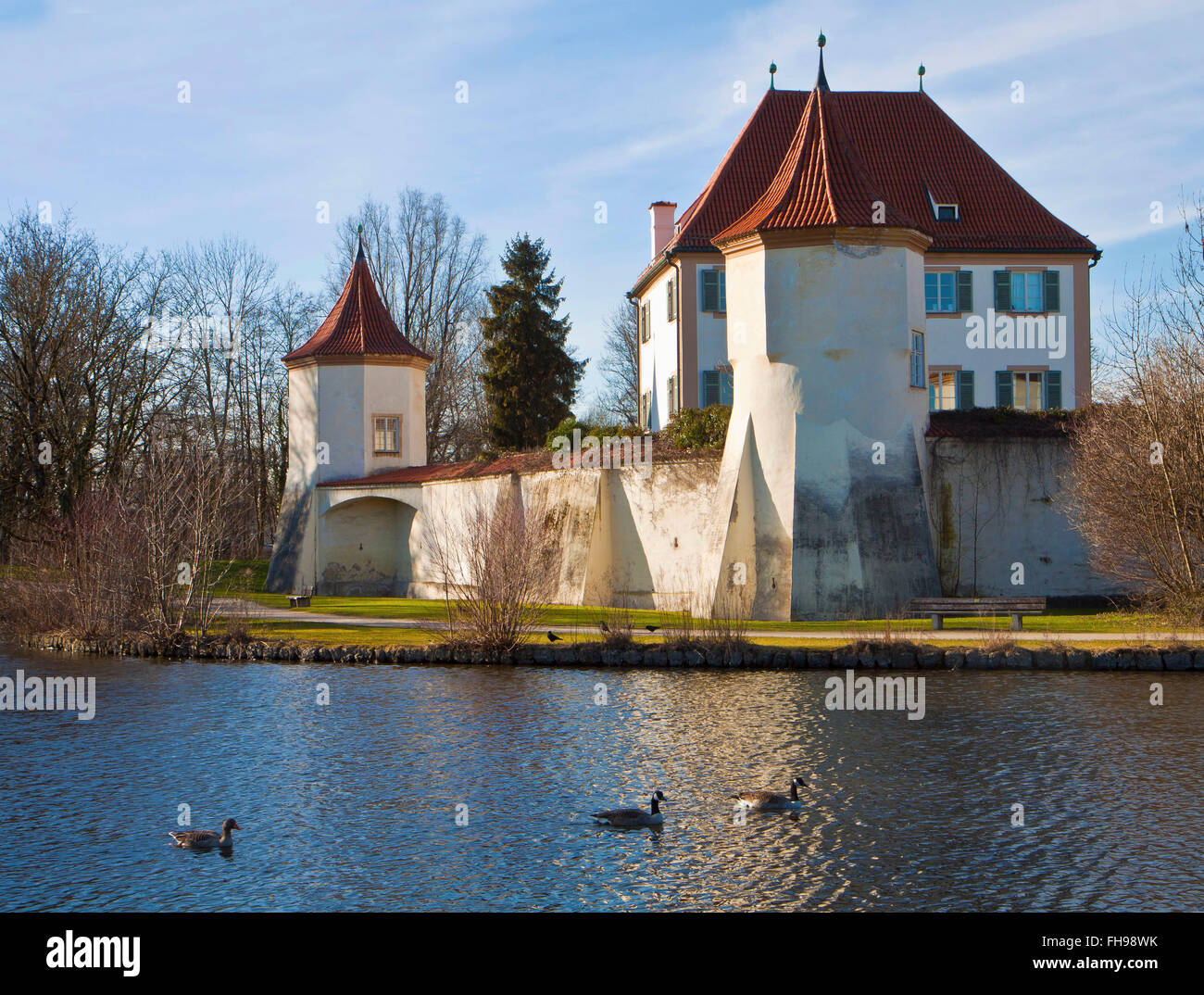 Munich, Germany: Blutenburg Castle, built on the banks of Wuerm river as moated castle in 14th century Stock Photo
