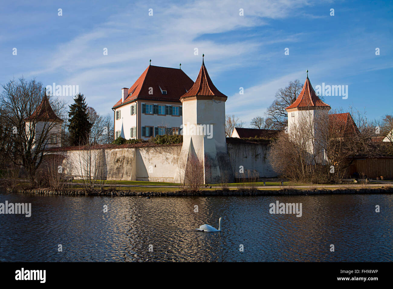 Munich, Germany: Blutenburg Castle, built on the banks of Wuerm river as moated castle in 14th century Stock Photo
