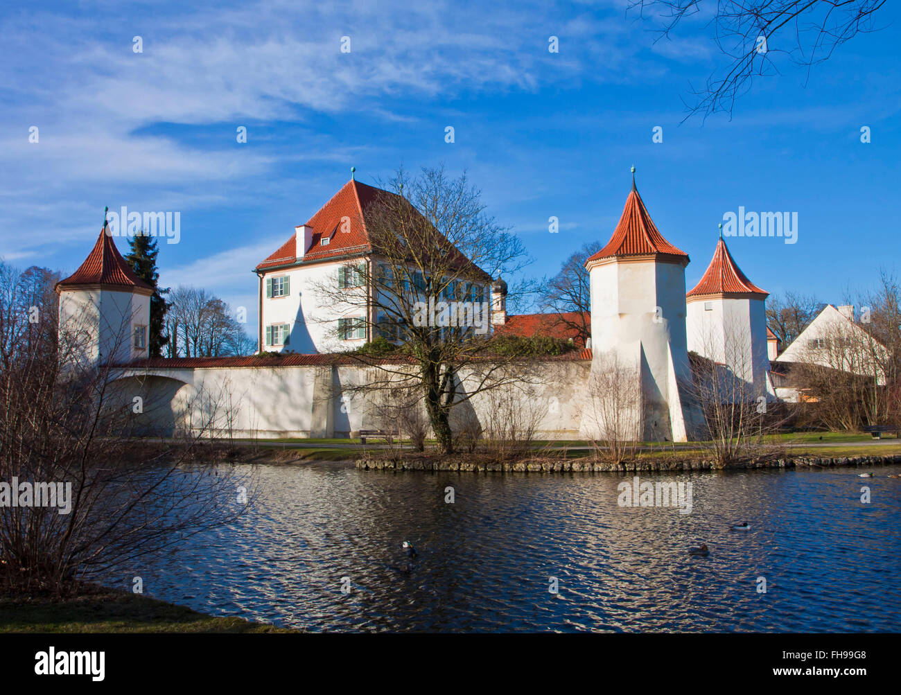 Munich, Germany: Blutenburg Castle, built on the banks of Wuerm river as moated castle in 14th century Stock Photo