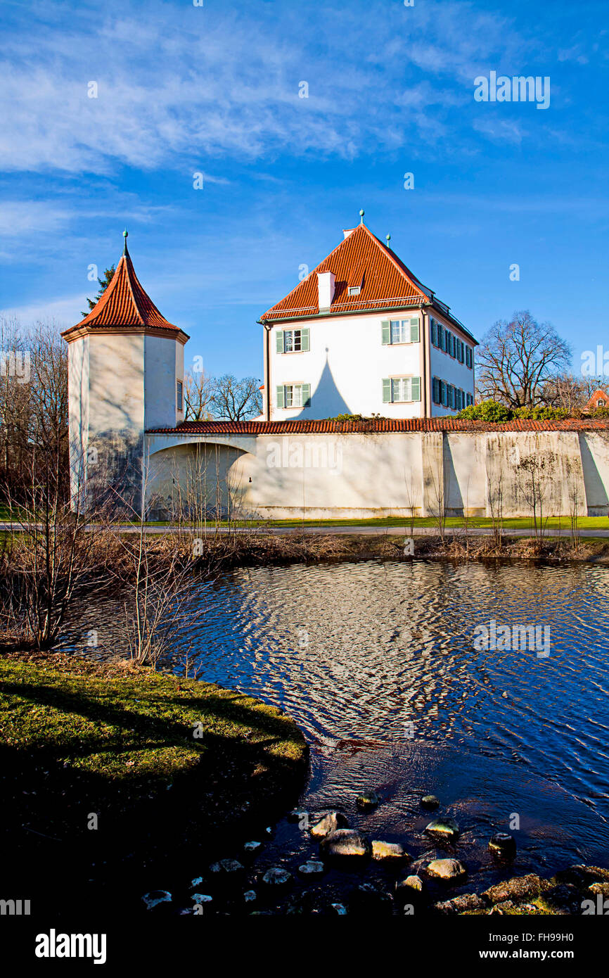 Munich, Germany: Blutenburg Castle, built on the banks of Wuerm river as moated castle in 14th century Stock Photo