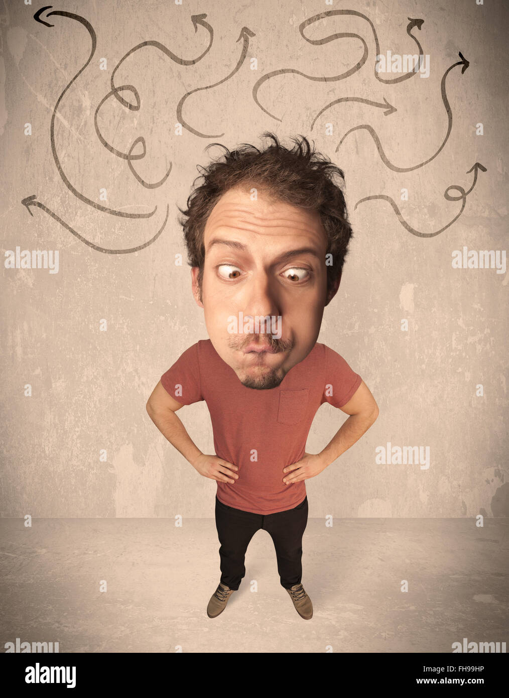 Big head person with arrows Stock Photo Alamy