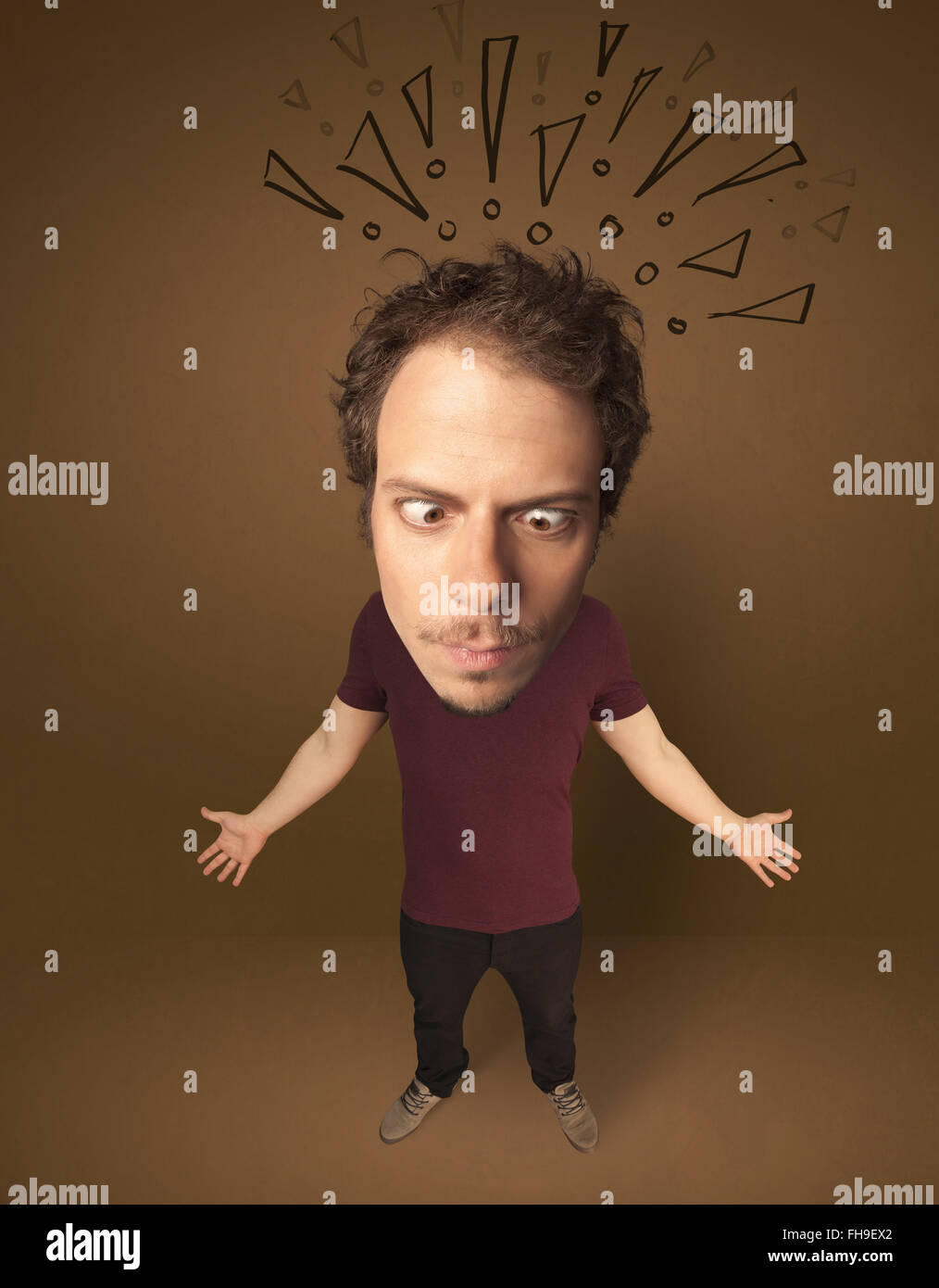 Big head person with social exclamation marks Stock Photo Alamy