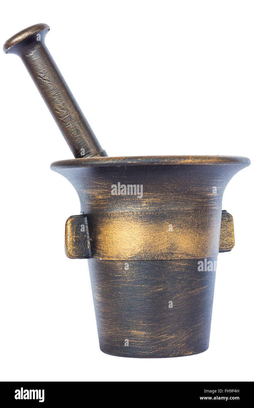 Iron mortar and pestle isolated on white Stock Photo Alamy