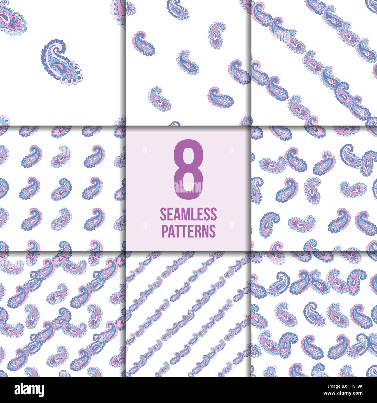 Vector illustration of seamless paisley pattern set Stock Vector Image ...