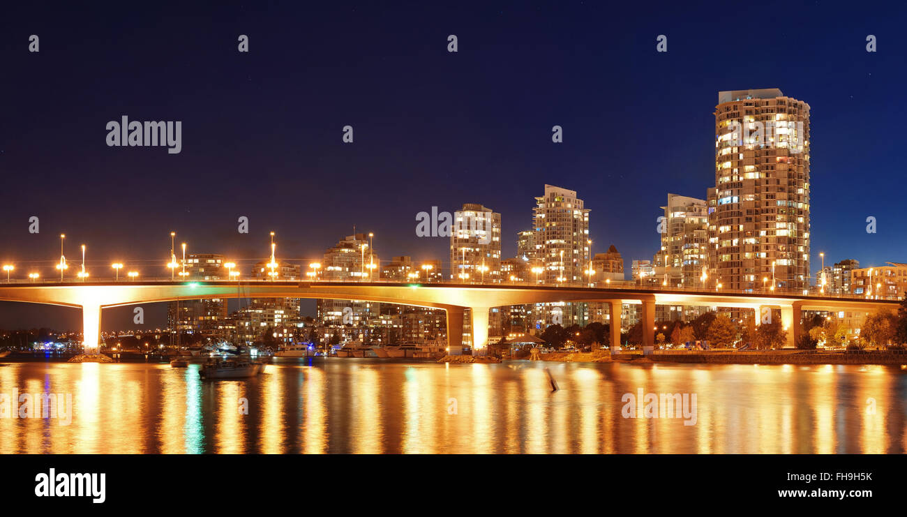 Vancouver city skyline at night view with buildings and bridge Stock ...