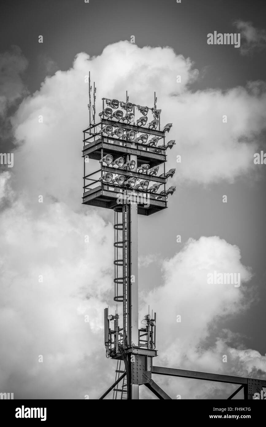 Floodlight tower at the football ground at Carrow Road, Norwich, Norfolk, England Stock Photo