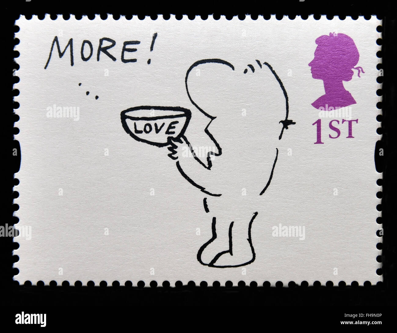 Postage stamp. Great Britain. Queen Elizabeth II. 1996. Greetings Stamps. Cartoons. 'MORE! LOVE'. 1st. Stock Photo