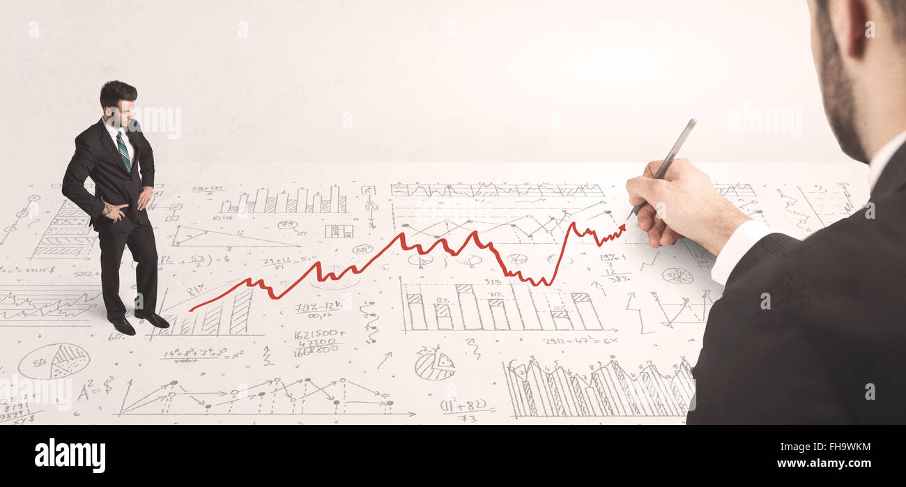 Business man looking at red arrow drawn by a hand Stock Photo - Alamy