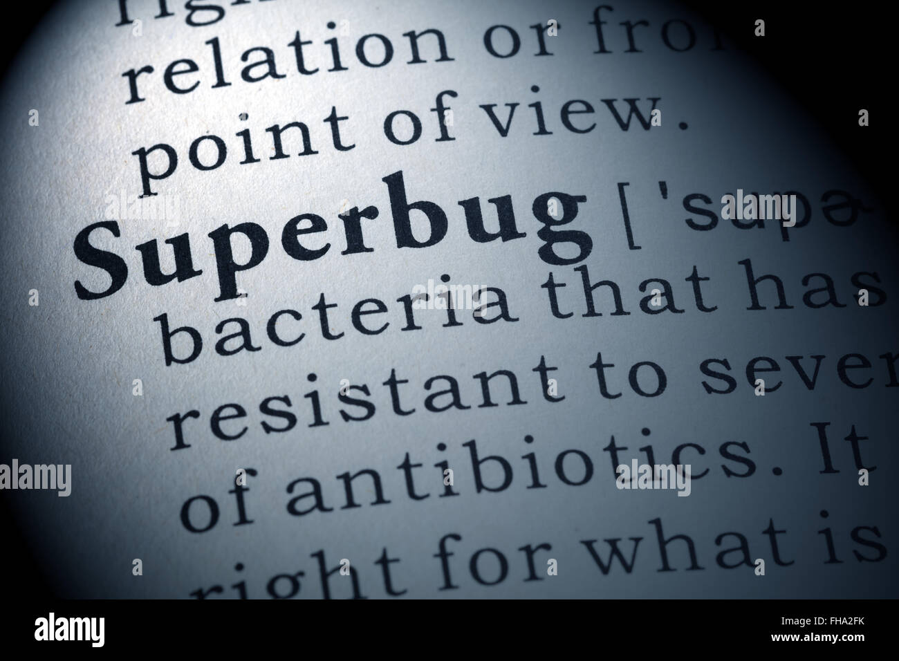 Fake Dictionary, Dictionary definition of the word superbug. Stock Photo