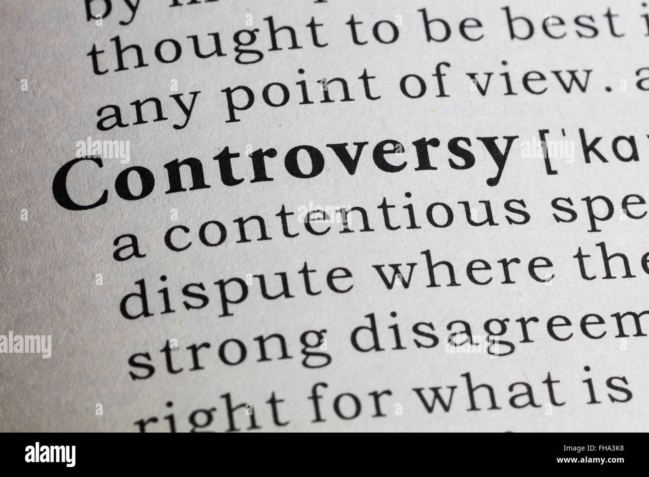 Fake Dictionary, Dictionary definition of the word controversy. Stock Photo