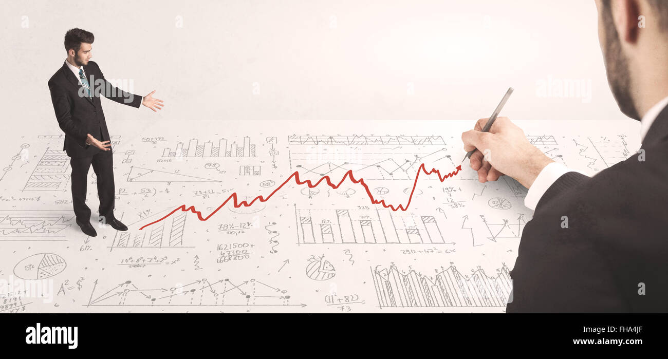 Business man looking at red arrow drawn by a hand Stock Photo - Alamy
