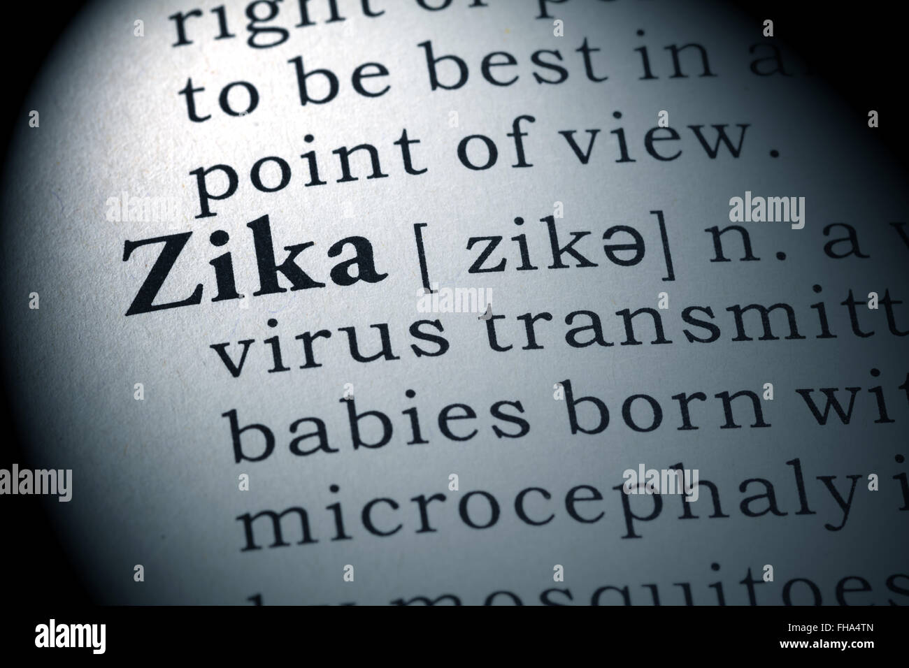 Fake Dictionary, Dictionary definition of the word zika. Stock Photo