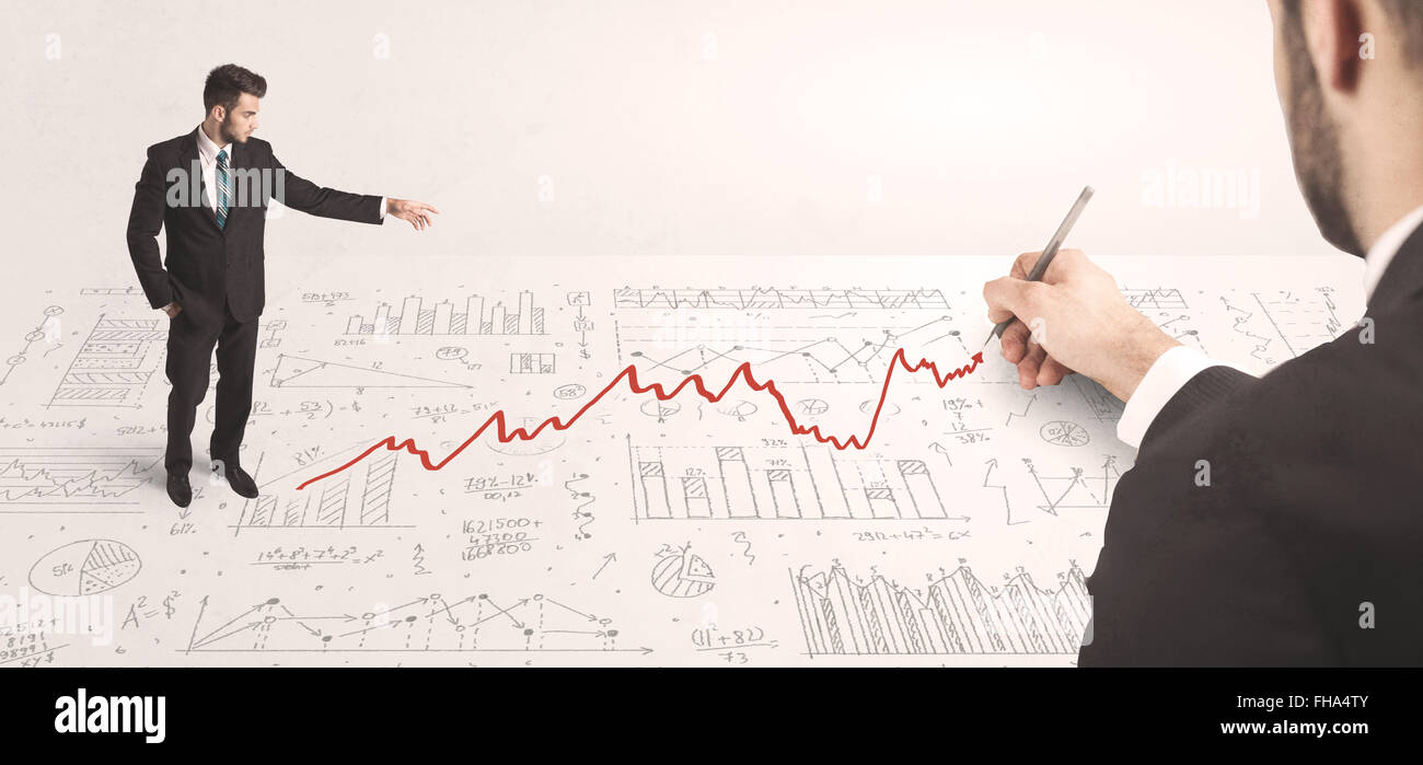 Business man looking at red arrow drawn by a hand Stock Photo - Alamy