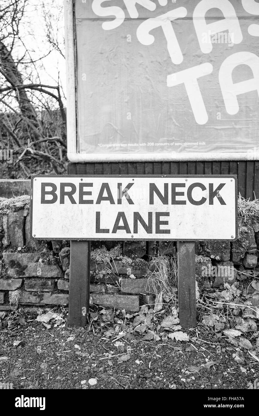 Break Neck Lane road sign Stock Photo