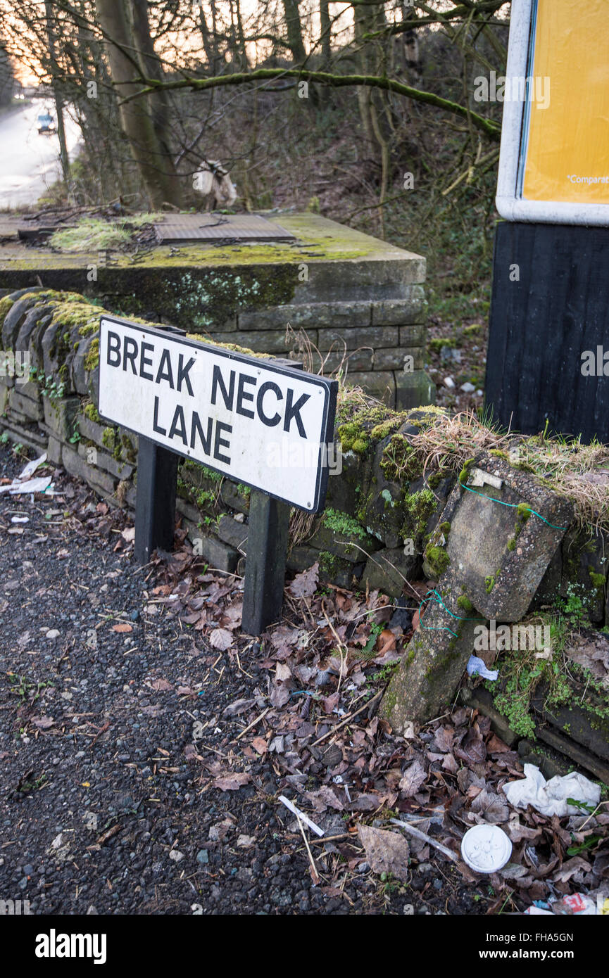 Break Neck Lane road sign Stock Photo