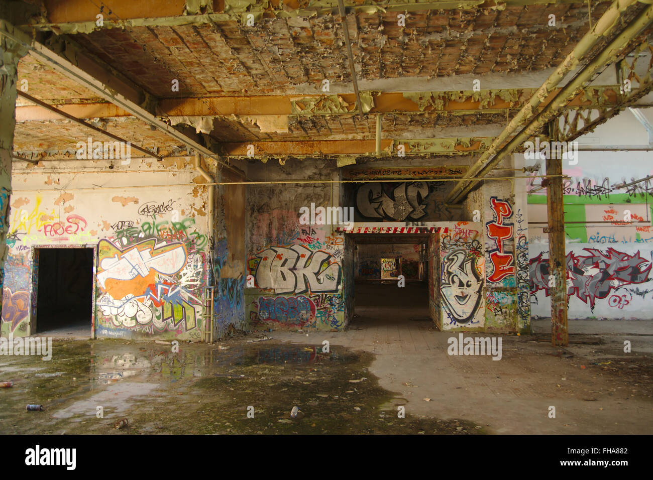 Graffiti on a wall of a derelict factory in Leipzig, Germany Stock Photo