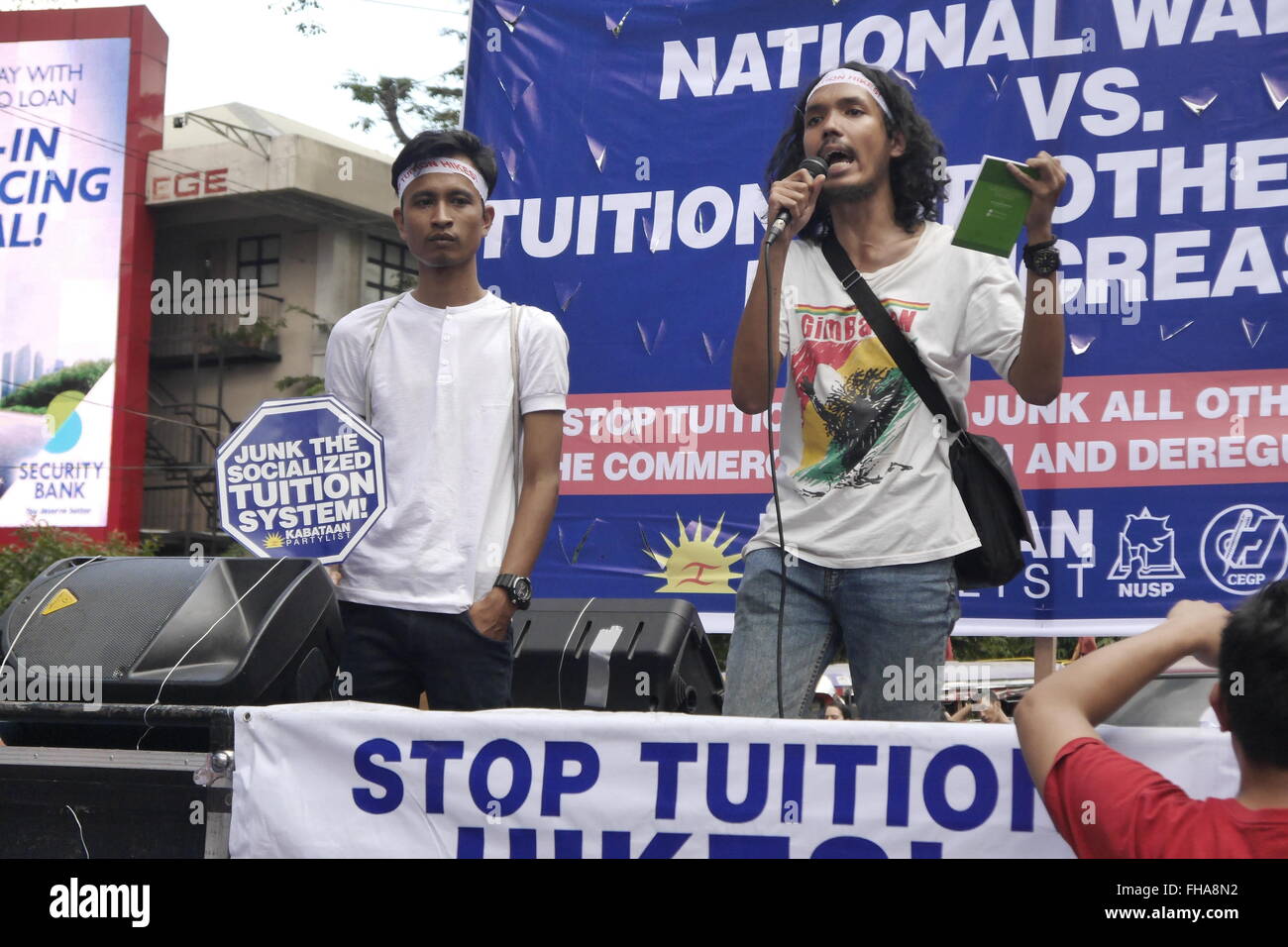 Manila, Philippines. 24th Feb, 2016. A foreign student speaks his ...
