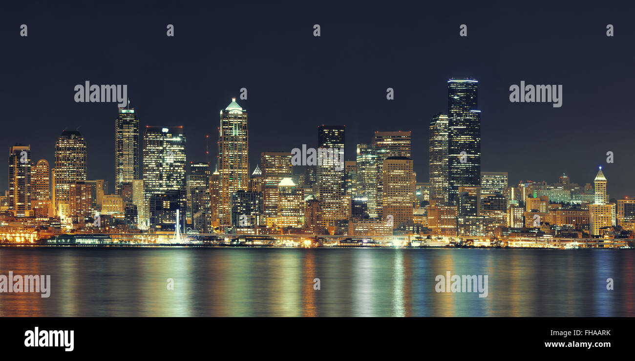 Seattle city skyline view over sea with urban architecture Stock Photo ...